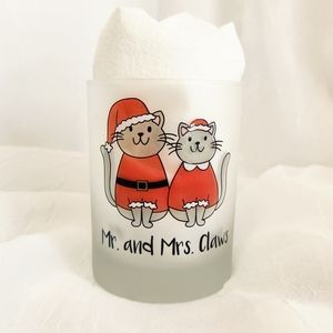 Culver Christmas Mr & Mrs Claws Cats Frosted Double Old Fashioned Glass 13.5 oz